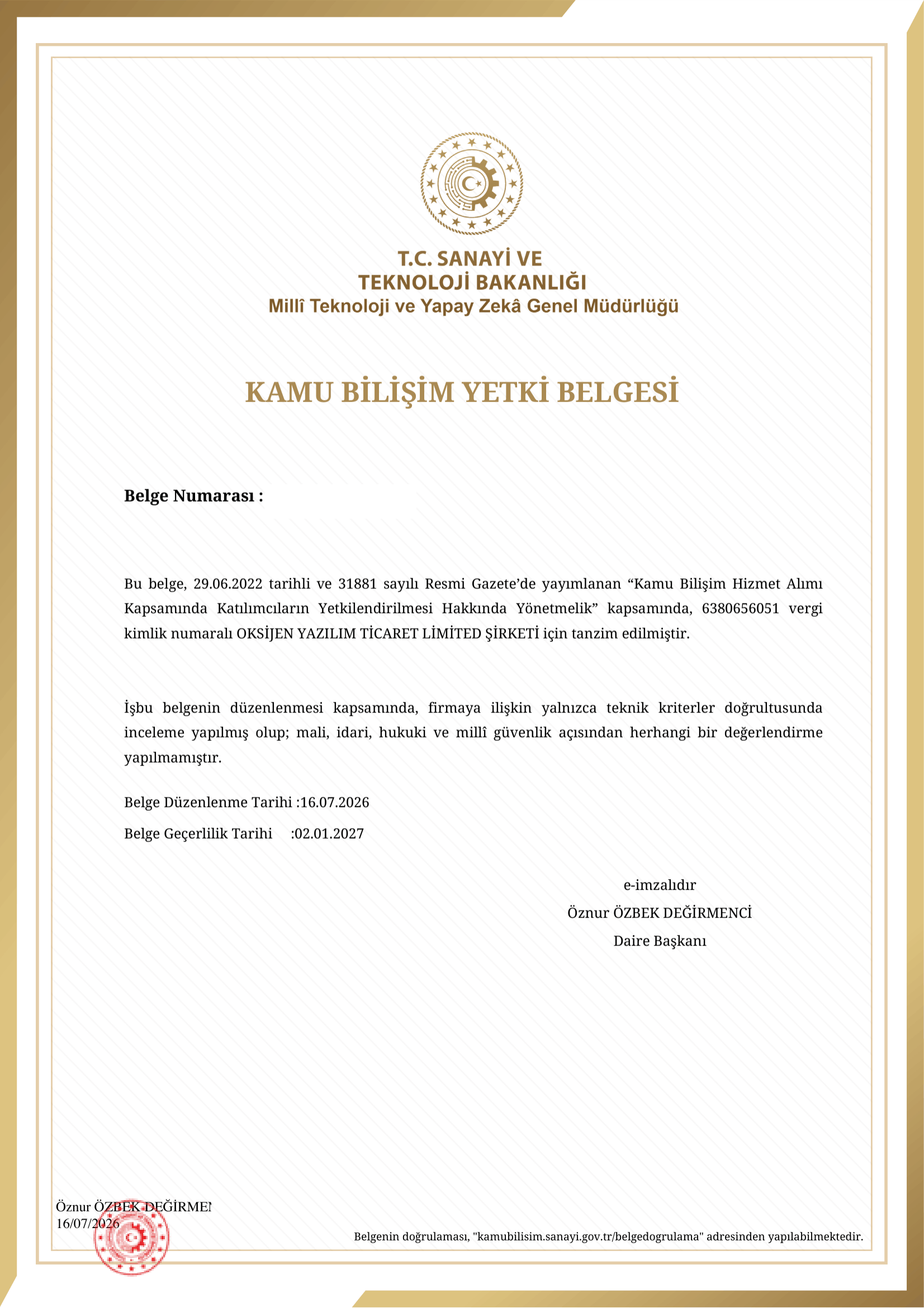 Kamu Bilişim Yetki Belgesi